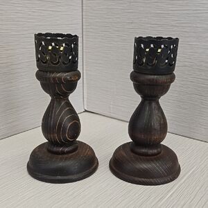 Elegant Black Wooden Candle Holders